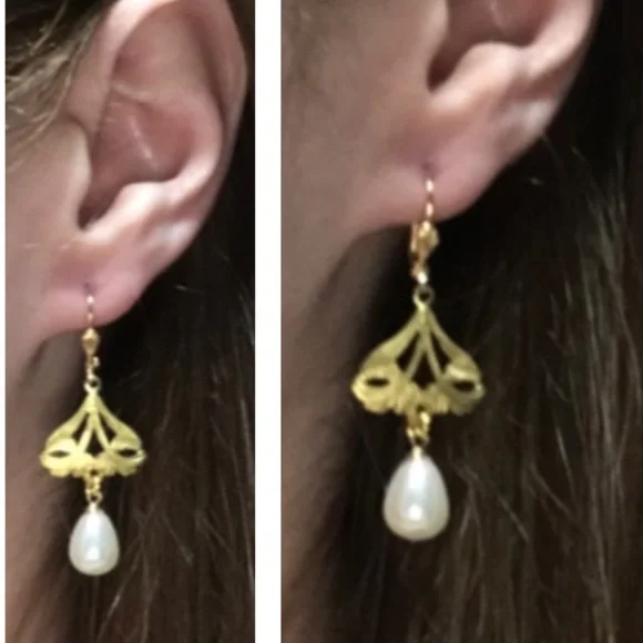 Crimson Peak Edith Cushing Gothic Gold Butterfly Pearl Earring Handmade Replicas - Picture 3 of 13